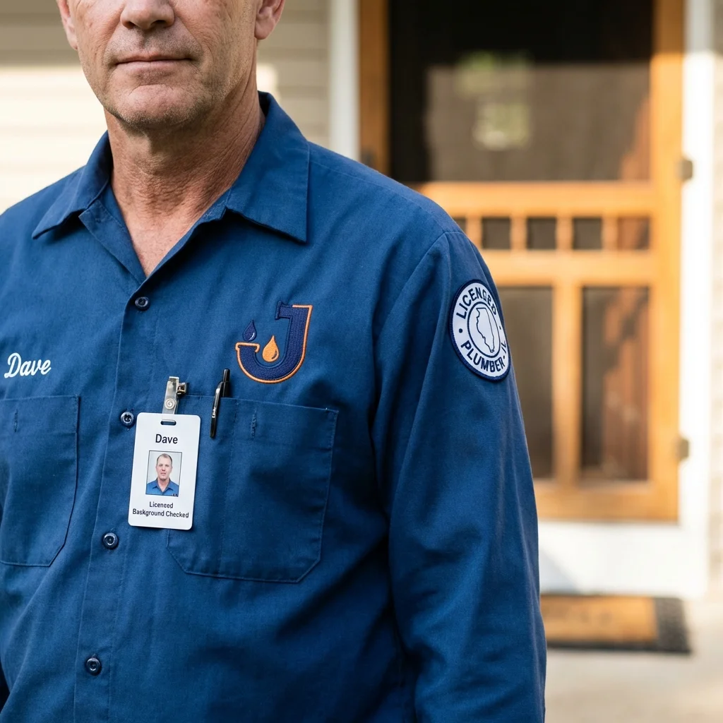 Licensed plumber showing ID badge in Prospect Heights, IL
