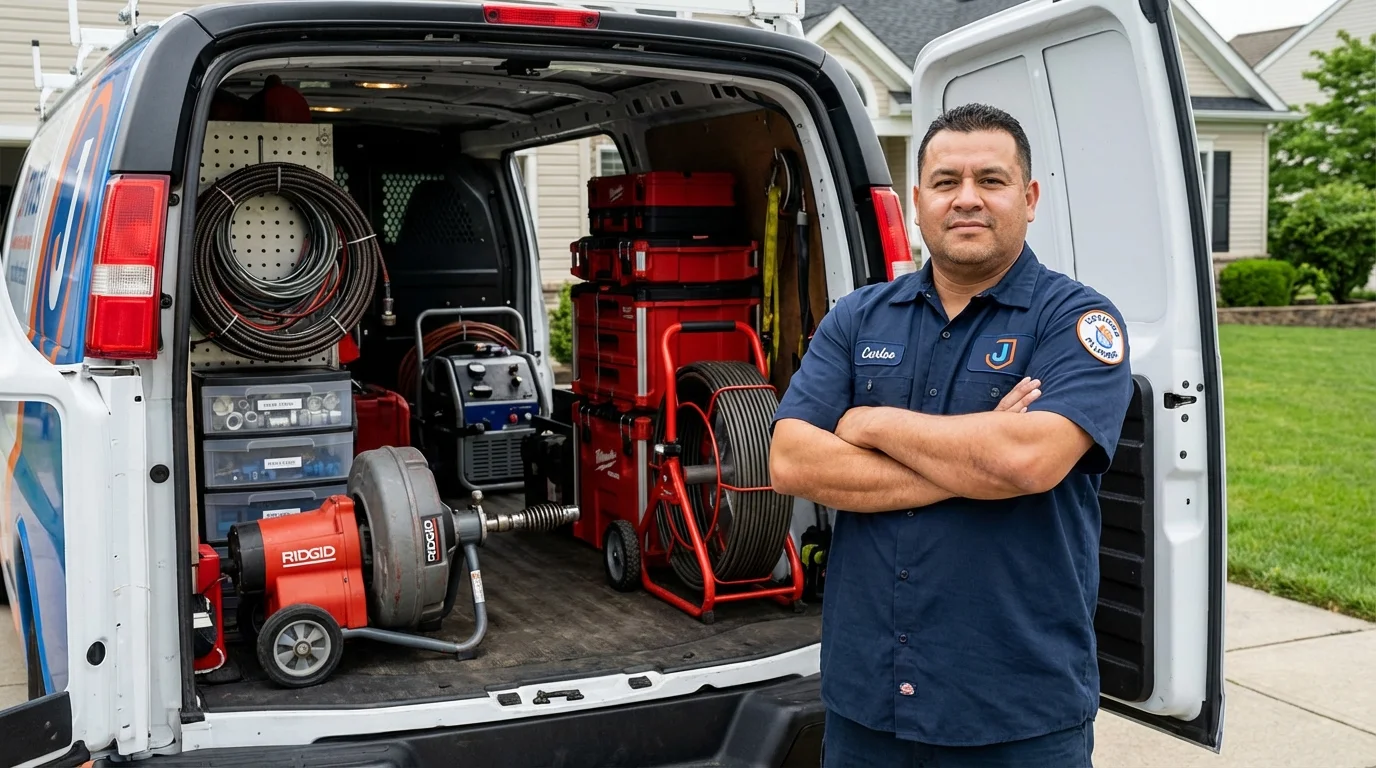 Professional drain cleaning equipment and Johns Plumbing LLC plumber in Prospect Heights