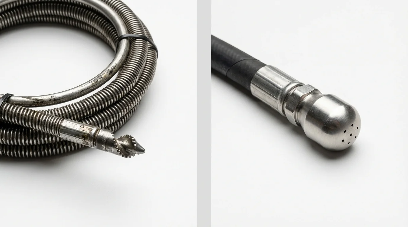 Drain snake cable and hydro jetting nozzle used for drain cleaning in Prospect Heights, IL