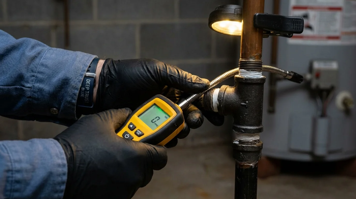 Gas leak detection with electronic sniffer by Johns Plumbing LLC in Prospect Heights