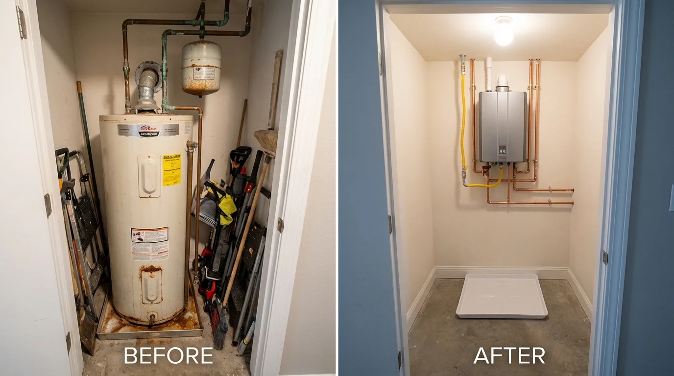 Tank water heater versus wall-mounted tankless unit comparison for Prospect Heights, IL homeowners